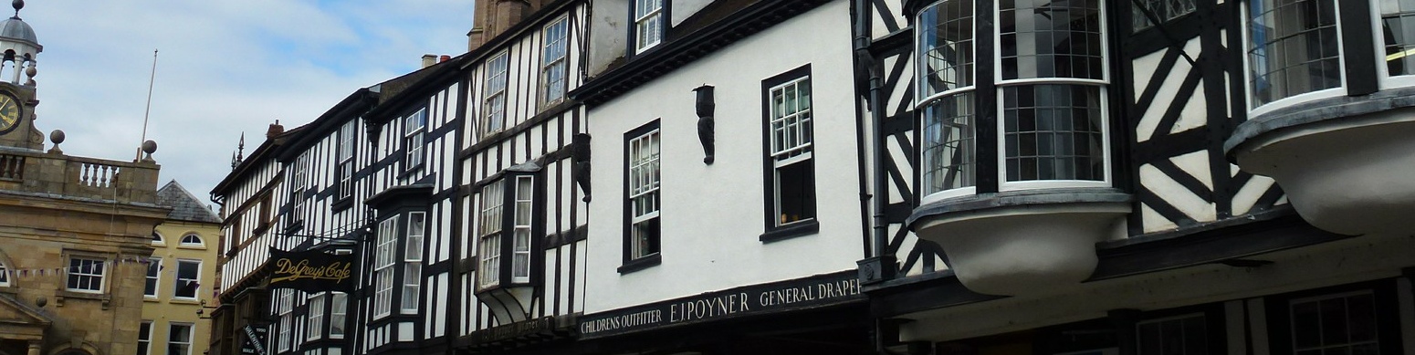 Detail of Tudor buildings in Ludlow.